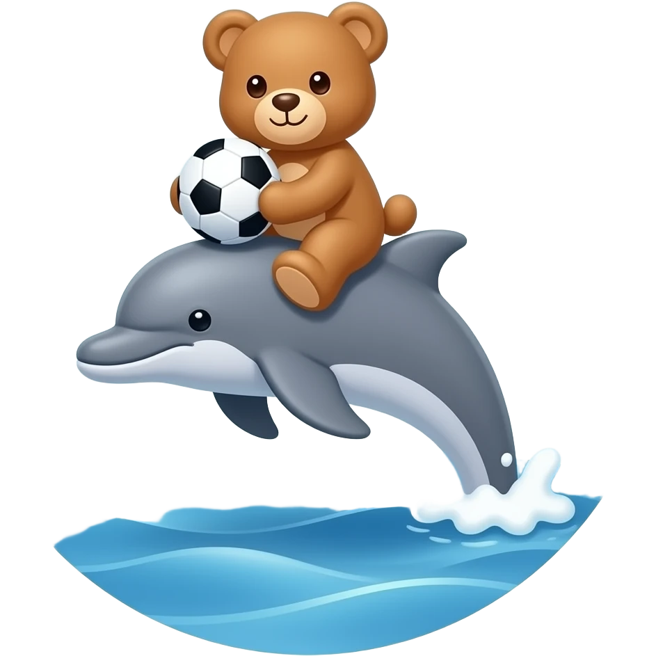 teddybear riding a dolphin with soccerball with circle  with wave emoji