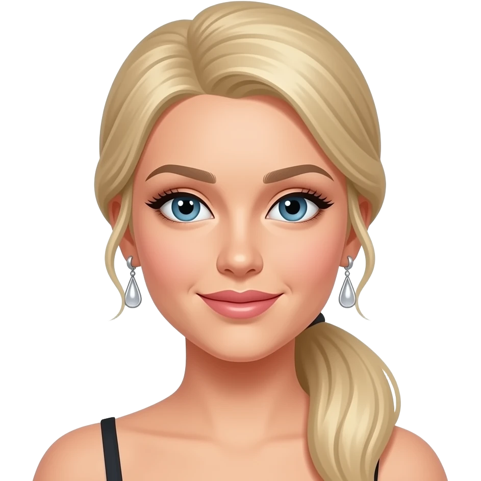 fancy blonde woman with ponytail portrait front with earings emoji