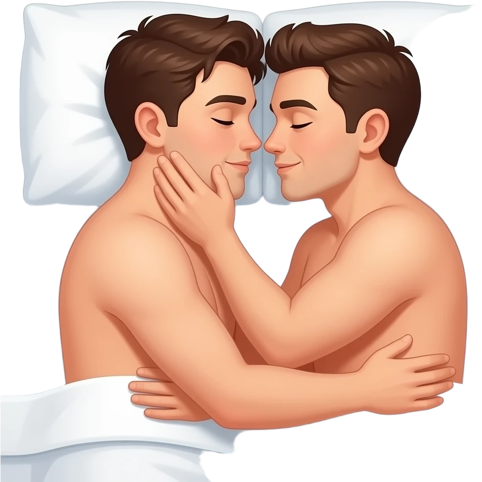 2 mans naked making sex bed Lying down . emoji