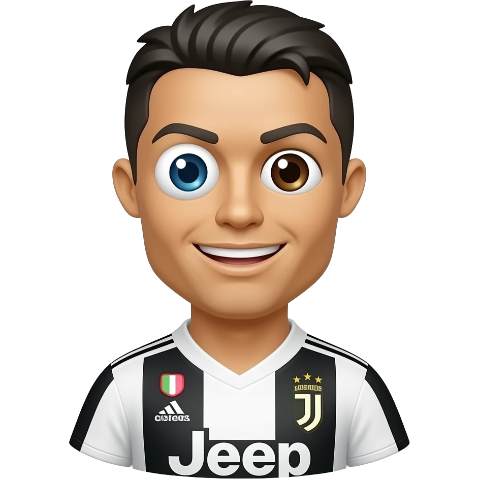 Top middle Cristiano Ronaldo emoji, Juventus jersey, extra cartoon eye sticker above left eyebrow. emoji