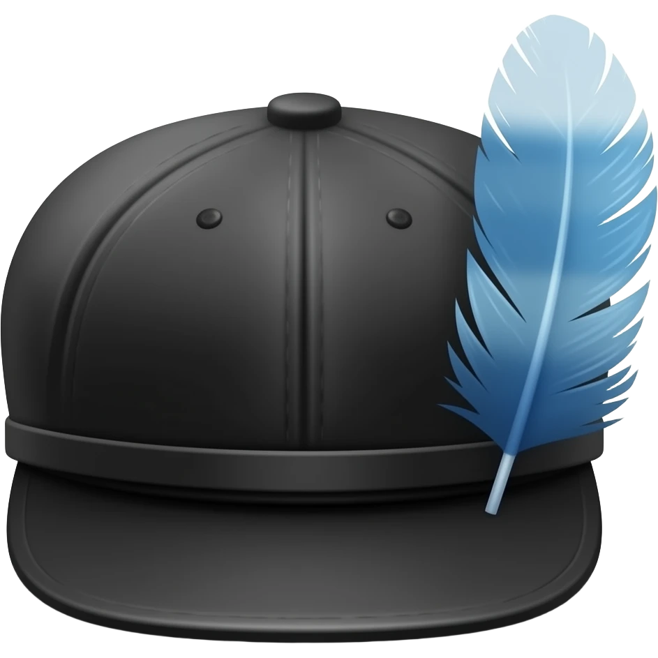 Black Breton Brixton fiddler cap with a sky blue feather on the side emoji