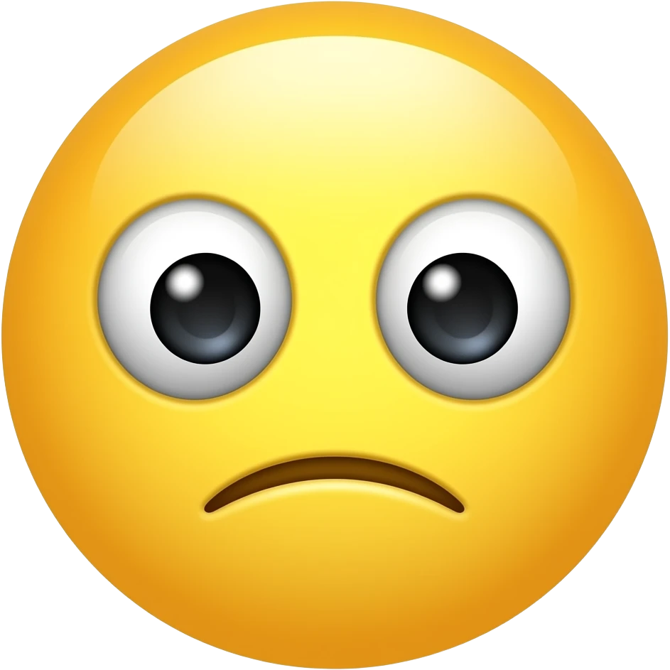 A 😀 Face with Rolling Eyes & Frown. No nose. Yellow circle face emoji