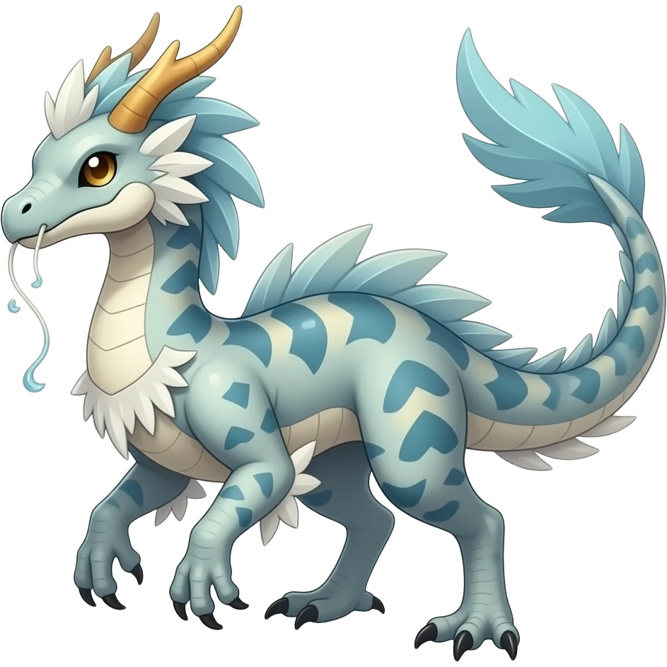 scaly shiny frilled feathery raptorik finned patterned tribal-patterned digitigrade quadrupedal Vaporeon-Salandit-Glaceon-hybrid with long thin dragon whiskers emoji