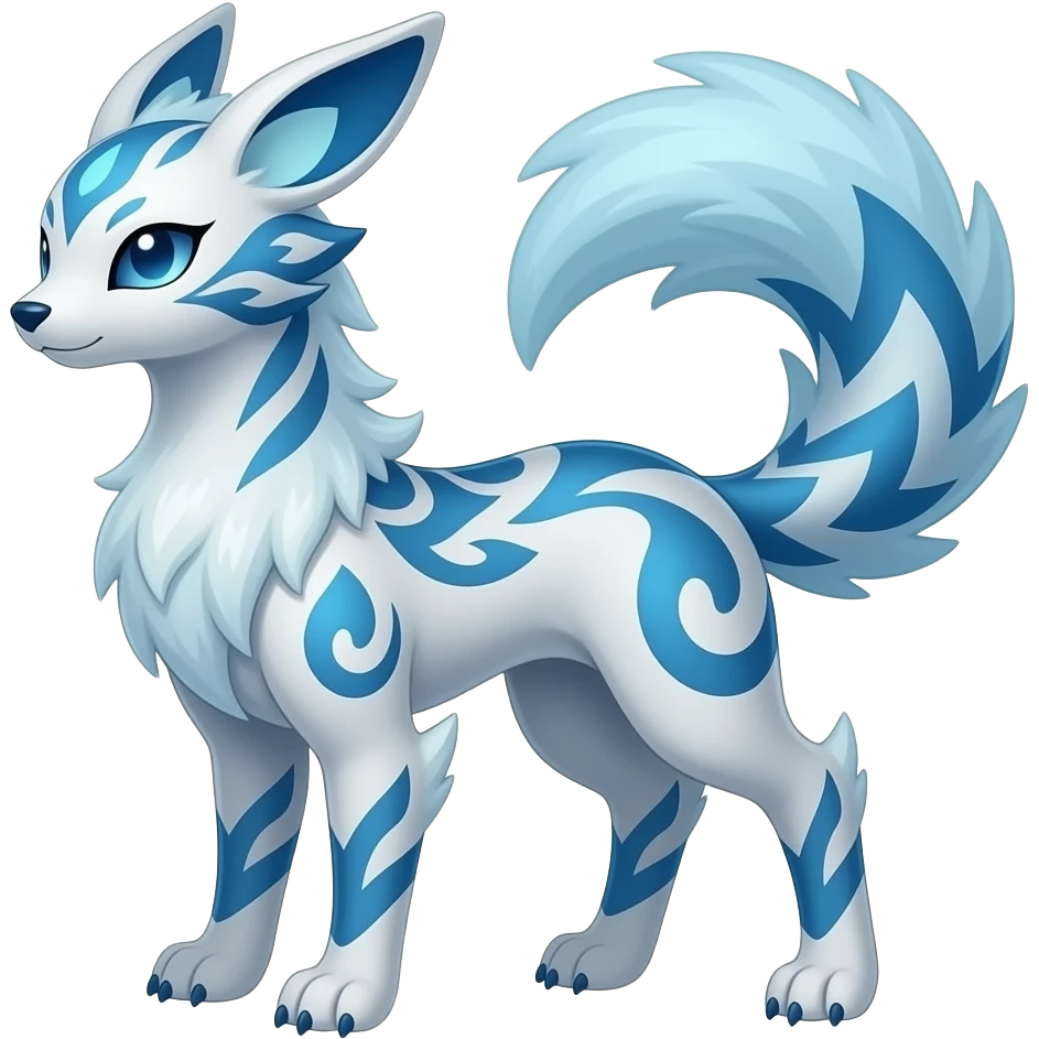 lanky tall elegant oriental feral painted Asian Absol-Glaceon-Sylveon-animal-Fakémon-fusion-hybrid-creature emoji
