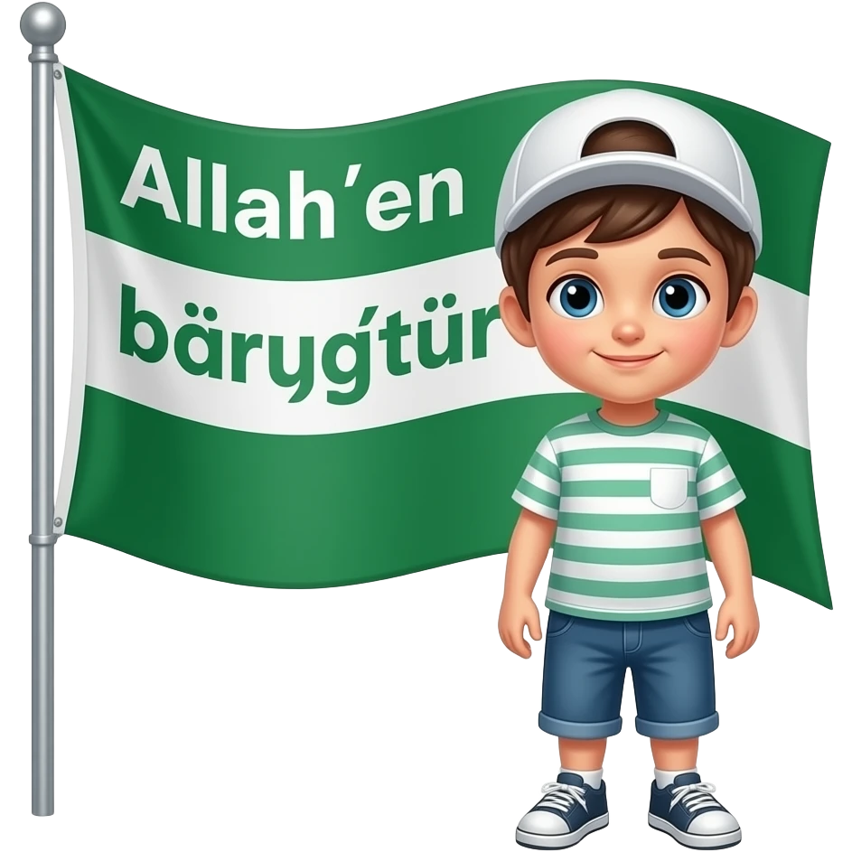 Bir tane çocuğun önünde Allah’a en büyüktür yazan bayrak emoji