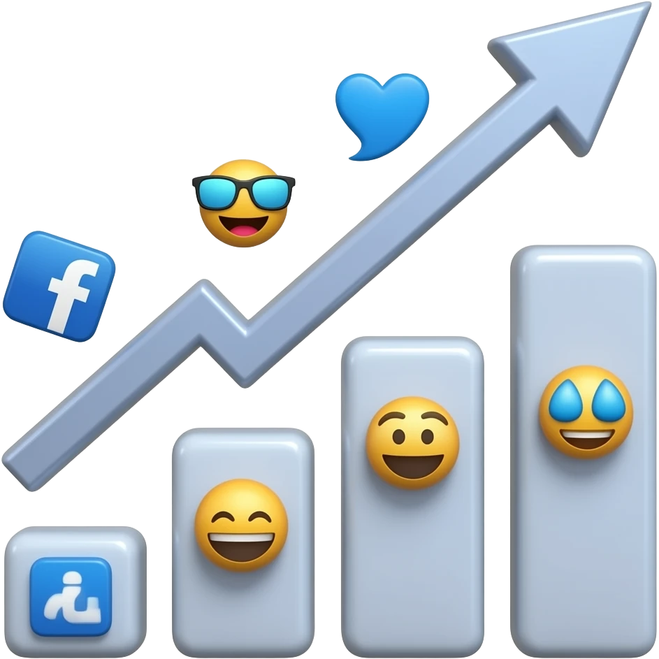 Abstract concept of "Social Media Growth", vibrant 3D emoji style, glossy. emoji