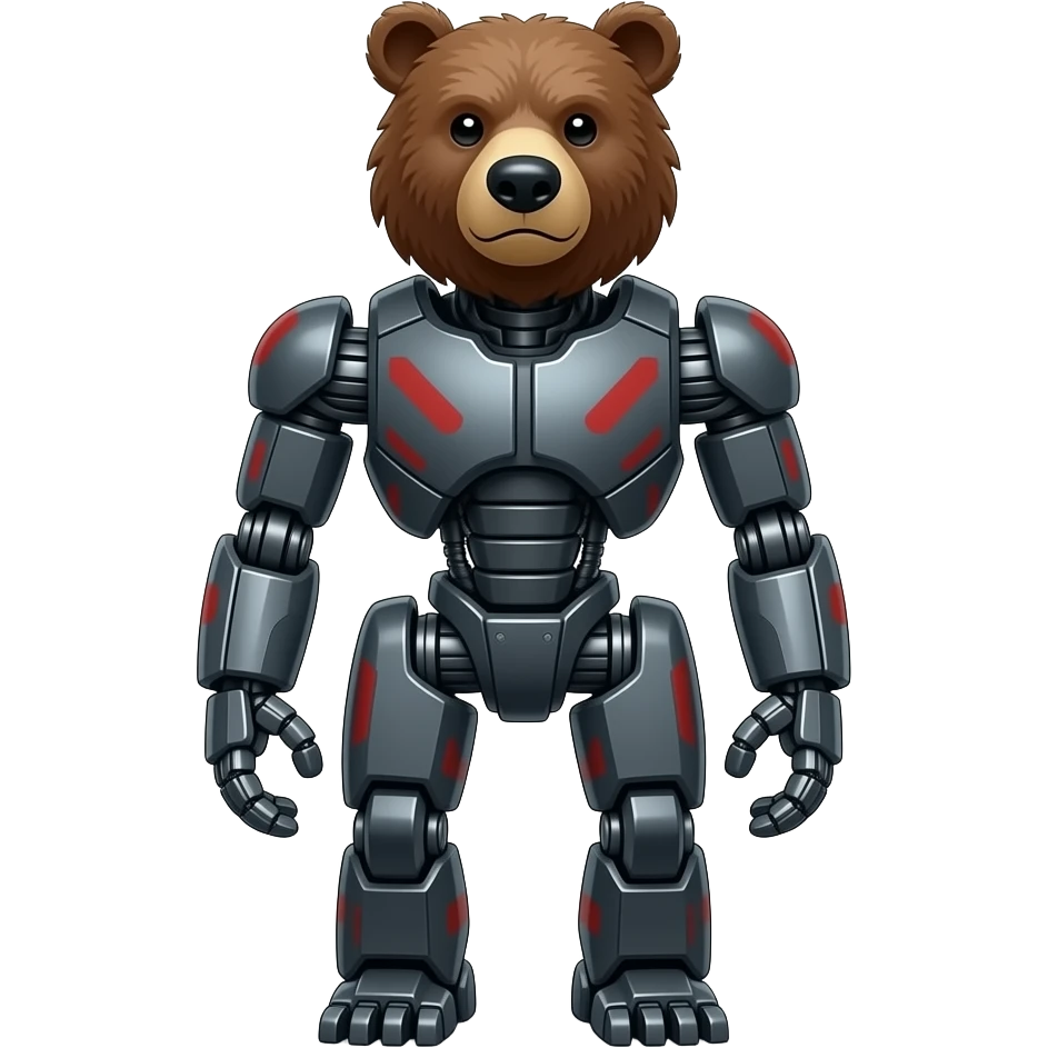 Completely Mechanical grizzly Bear robot made of dark gray metal with red markings on it. emoji