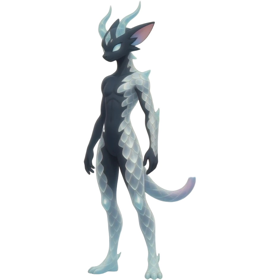 Slim thin lanky scrawny tall elegant oriental feral painted Asian Absol-Amaura-Aurorus-Sylveon-fusion-hybrid-creature emoji
