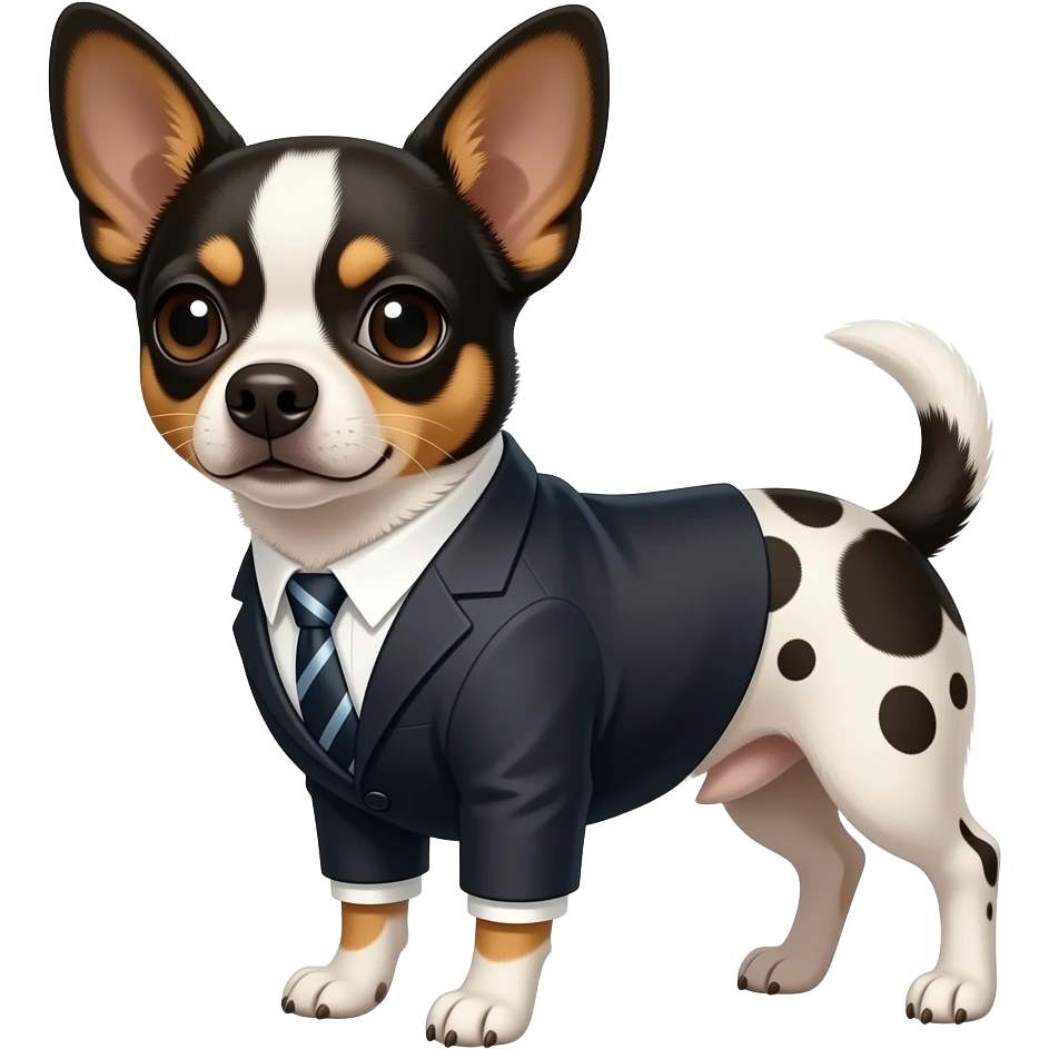 chihuahua con manchas cafe negras y blancas con un vestido de tailor suift emoji