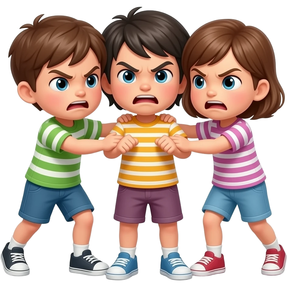 angry naughty children pushing each other emoji