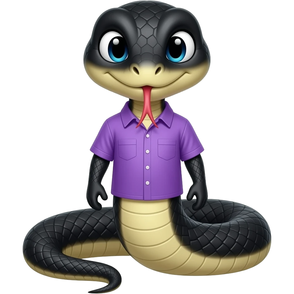 Black snake unsmily serious with purple shirt without hand emoji