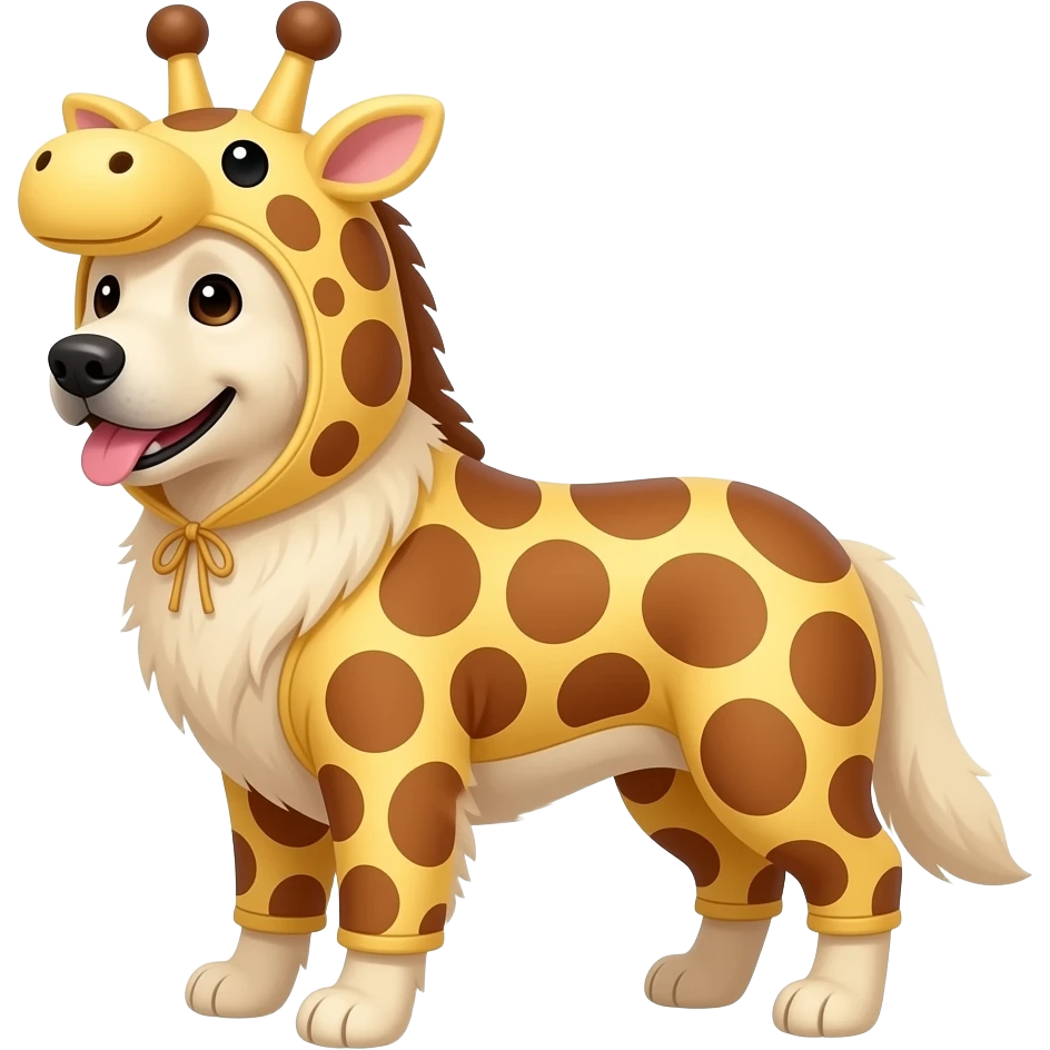 white golden retriever wearing giraffe costume emoji