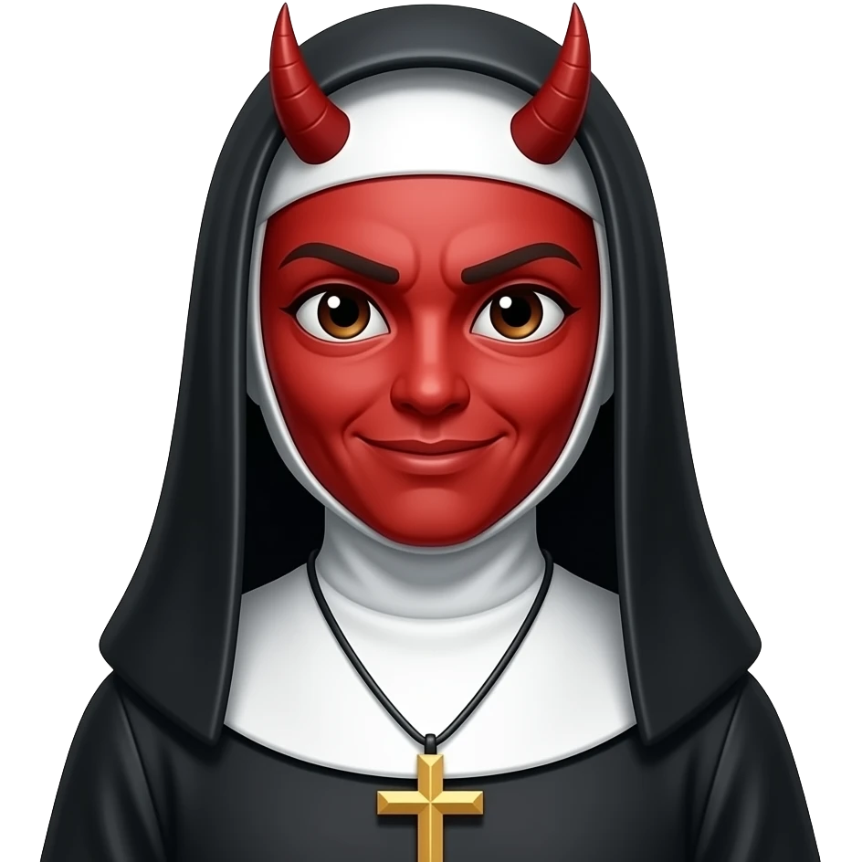 chciał bym emotkę demona w stylu satergo messengera w miejscu twarzy i ubraną w strój zakonnicy twarz ma zastąpić emotka demona emoji