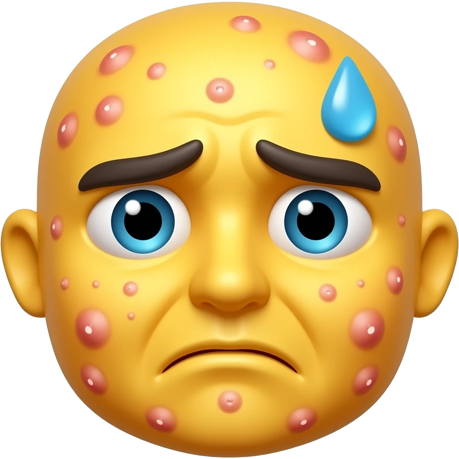 A round yellow emoji face in Apple iOS emoji style, suffering from a ...