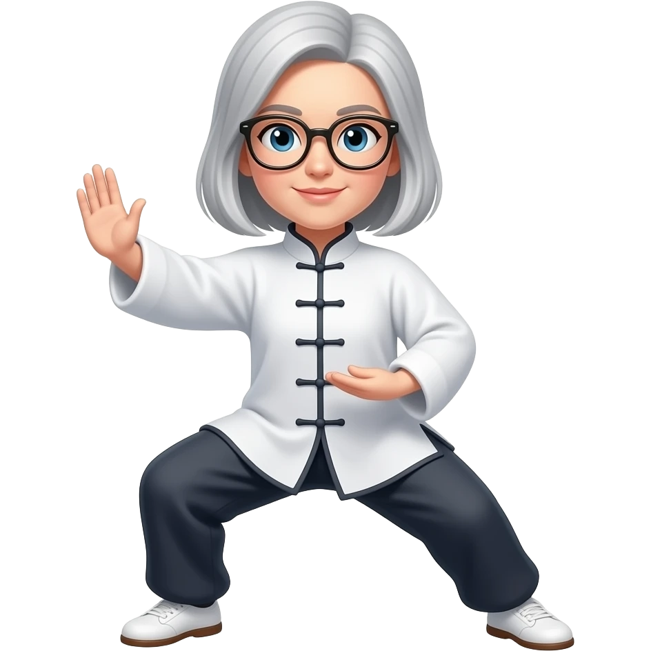 Tai chi Femme lunette cheveux gris clair mi-long emoji