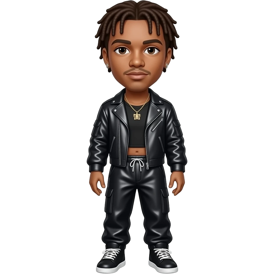Jack Harlow, the white rapper from behind with fair skin, brown hair, black metallic jacket crop top, black metallic baggy joggers emoji