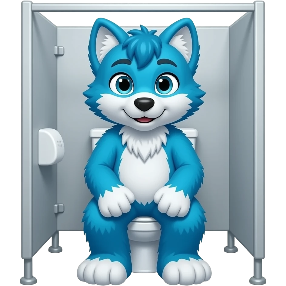 blue fursuit sitting on a toilet in a cubical emoji