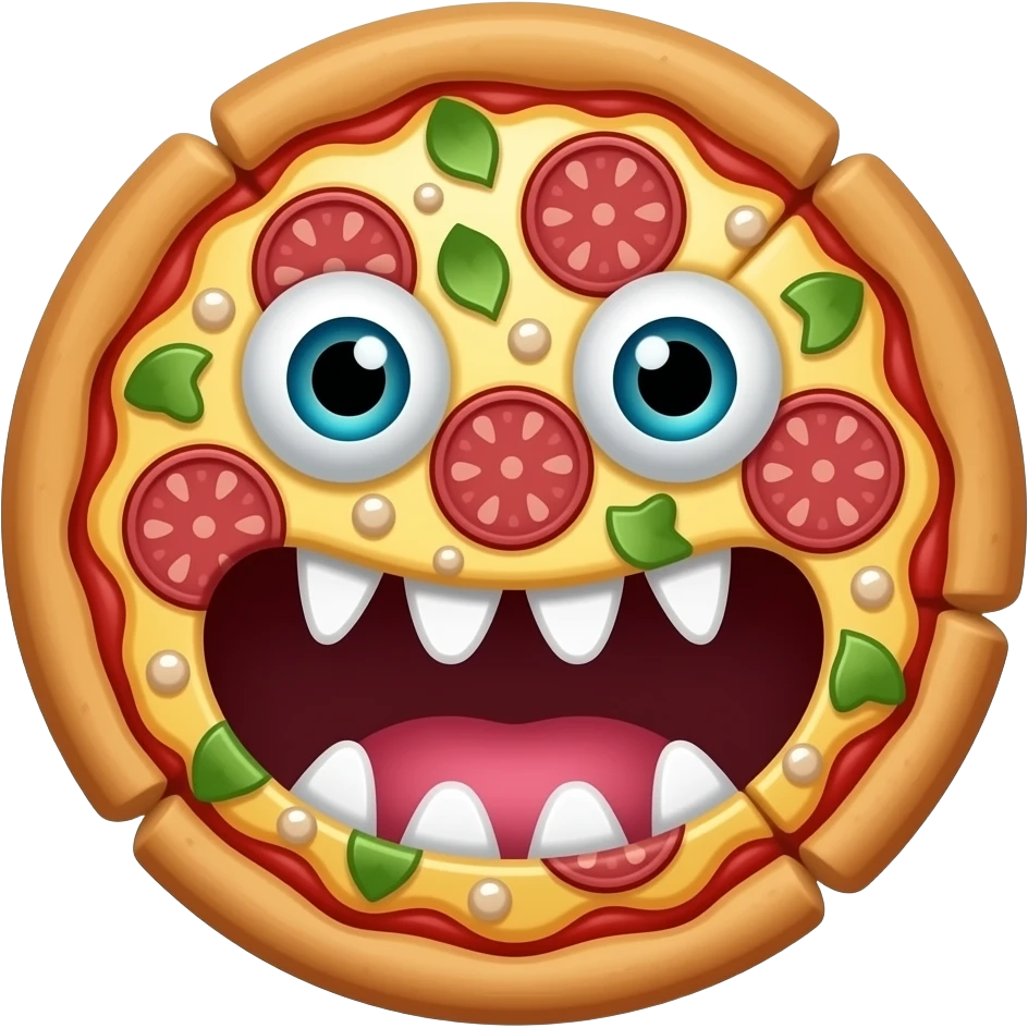 a crazy monster face made of pizza emoji