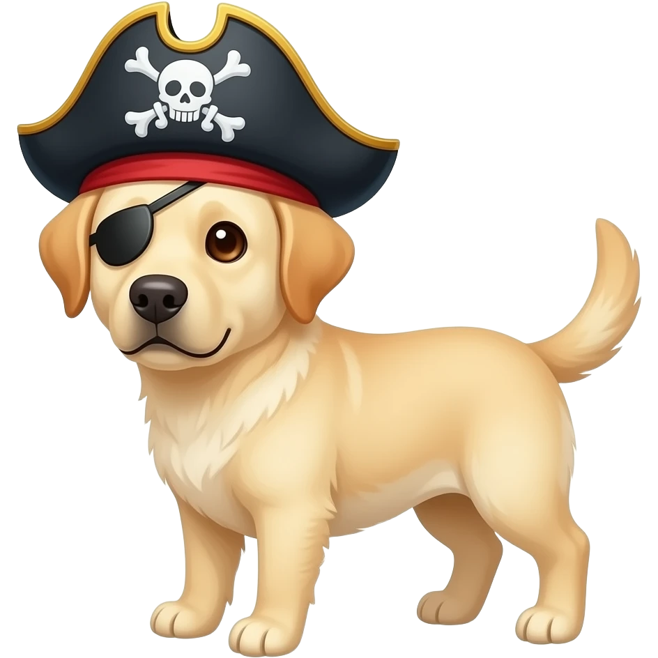 Yellow Lab with brown eyes wearing a pirate hat emoji