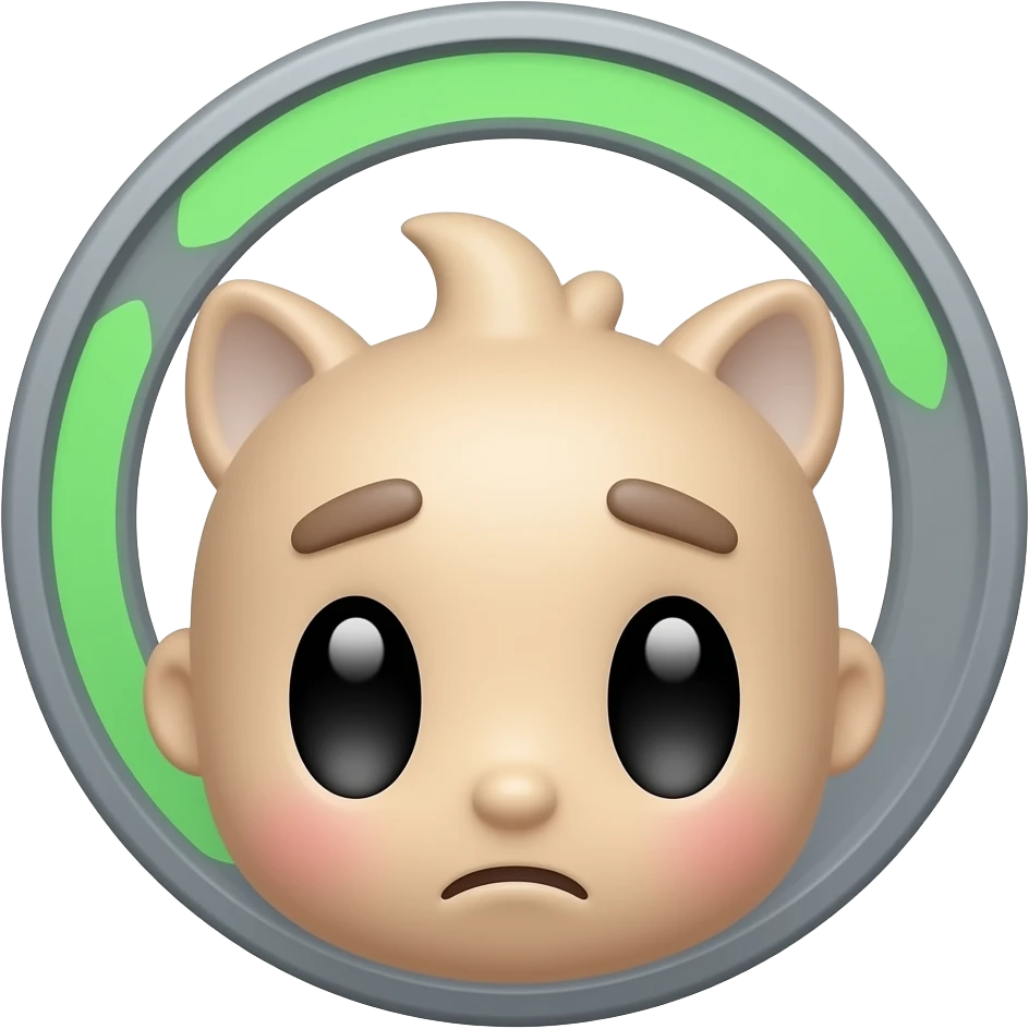 cute twitch emote with buffering wheel above tiny character head, confused expression, meme energy, transparent background emoji