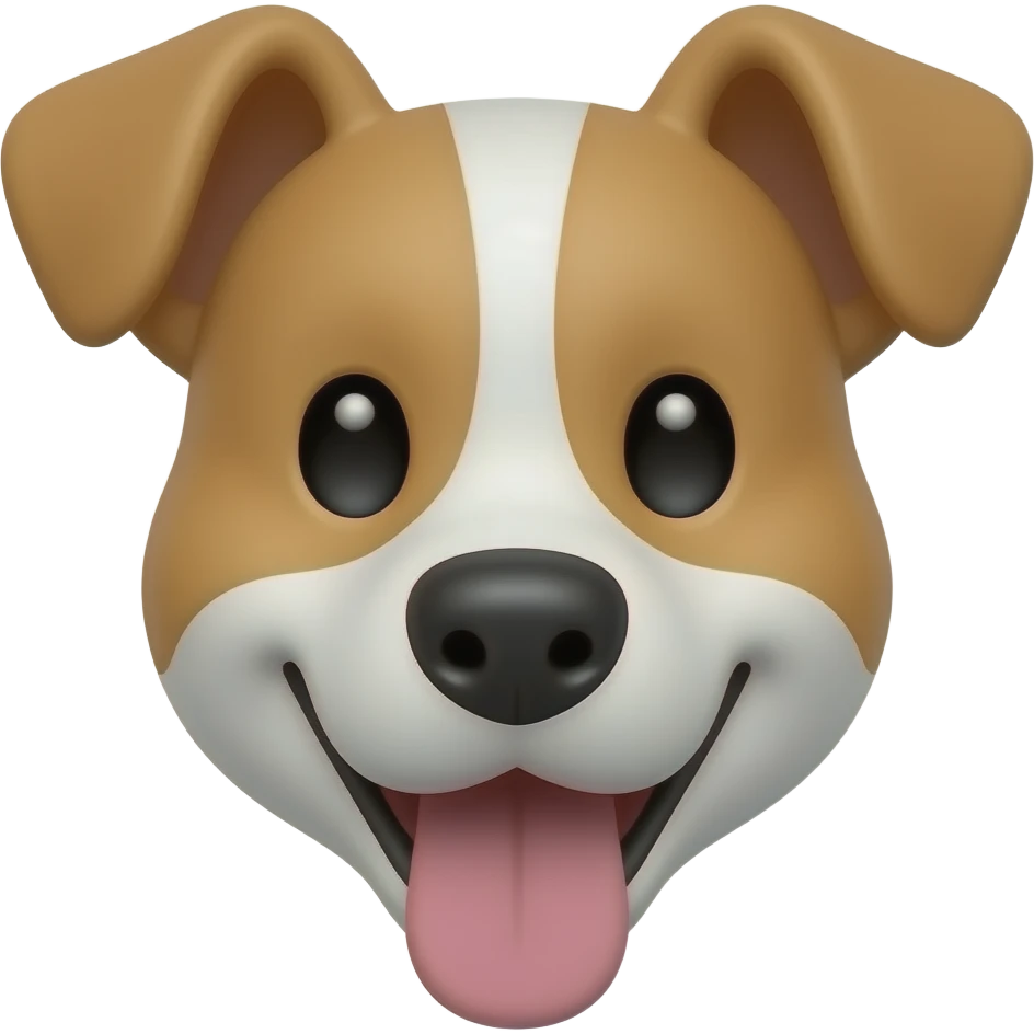 A friendly, cartoon-styled face of a dog, looking forward. Depicted as the face of a dog of various breeds, generally light-brown and white, with pointed or floppy ears and its tongue hanging out. emoji