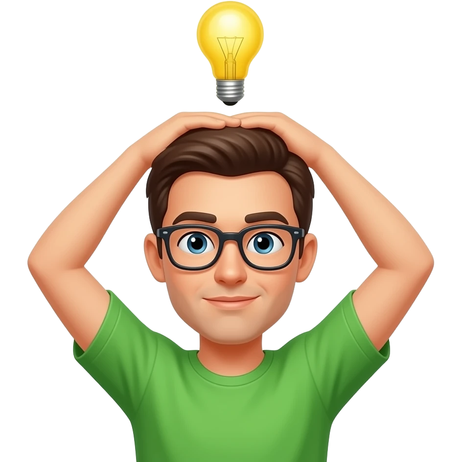 человек с лампочкой получил новую мысль в очках и в зелёной футболке emoji