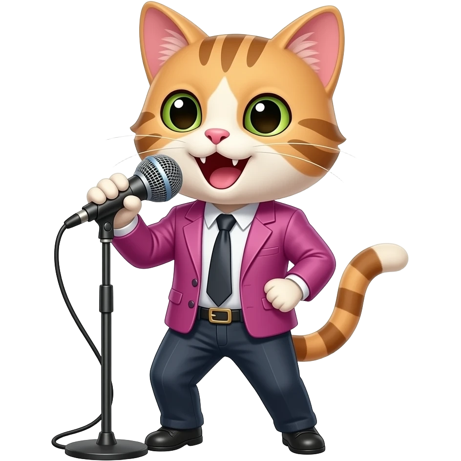 burst up front view singing pop star cat with microphone, simple, less detail emoji