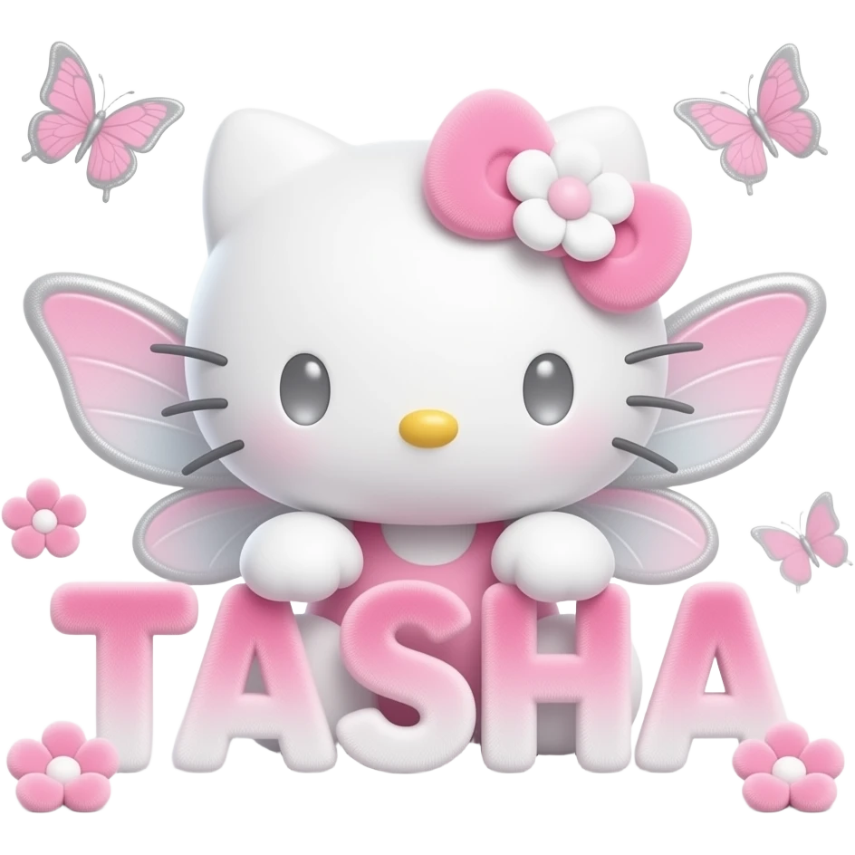 White velvety fur 3D hello kitty head, silver eyes, pink silver white ...