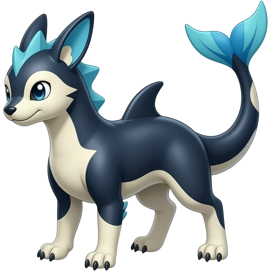 Tough realistic Quadrupedal digitigrade shiny glossy smooth finned frilled gothic tall slim unique epic legendary shiny edgy cool cyberpunk-solarpunk-fantasy-Sceptile-Sprigatito-Flyogn-Vaporeon-Electrike-Mudkip-Fakémon-hybrid with an orca tail emoji