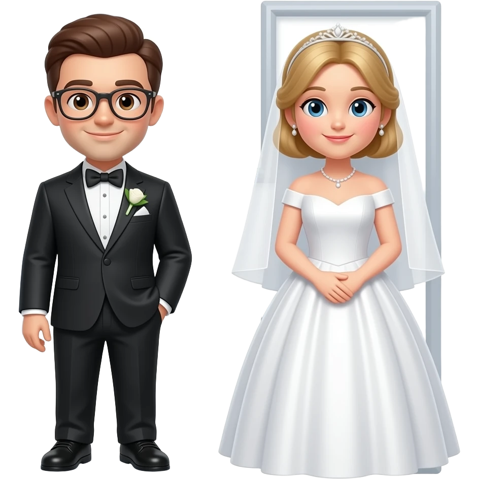حرف A بثياب العريس، مع حرف H بفستان العروس، ثلاثي الابعاد emoji