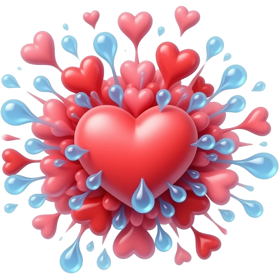 explosion of hearts and water drops, pleasure emoji