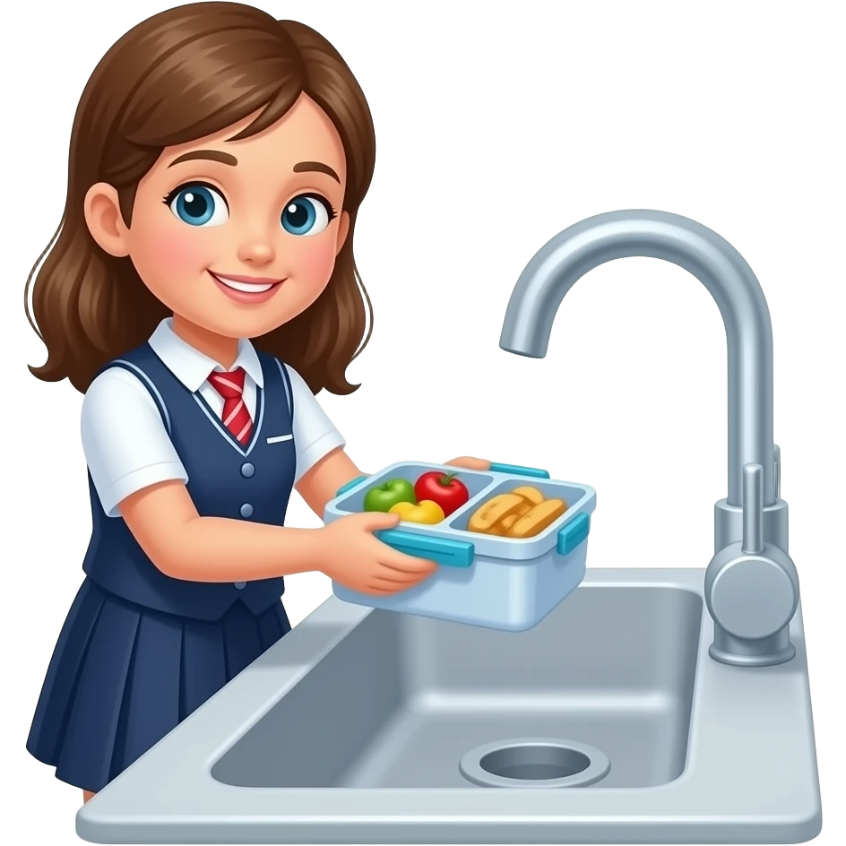 Girl School Lunch box tupperware in sink emoji