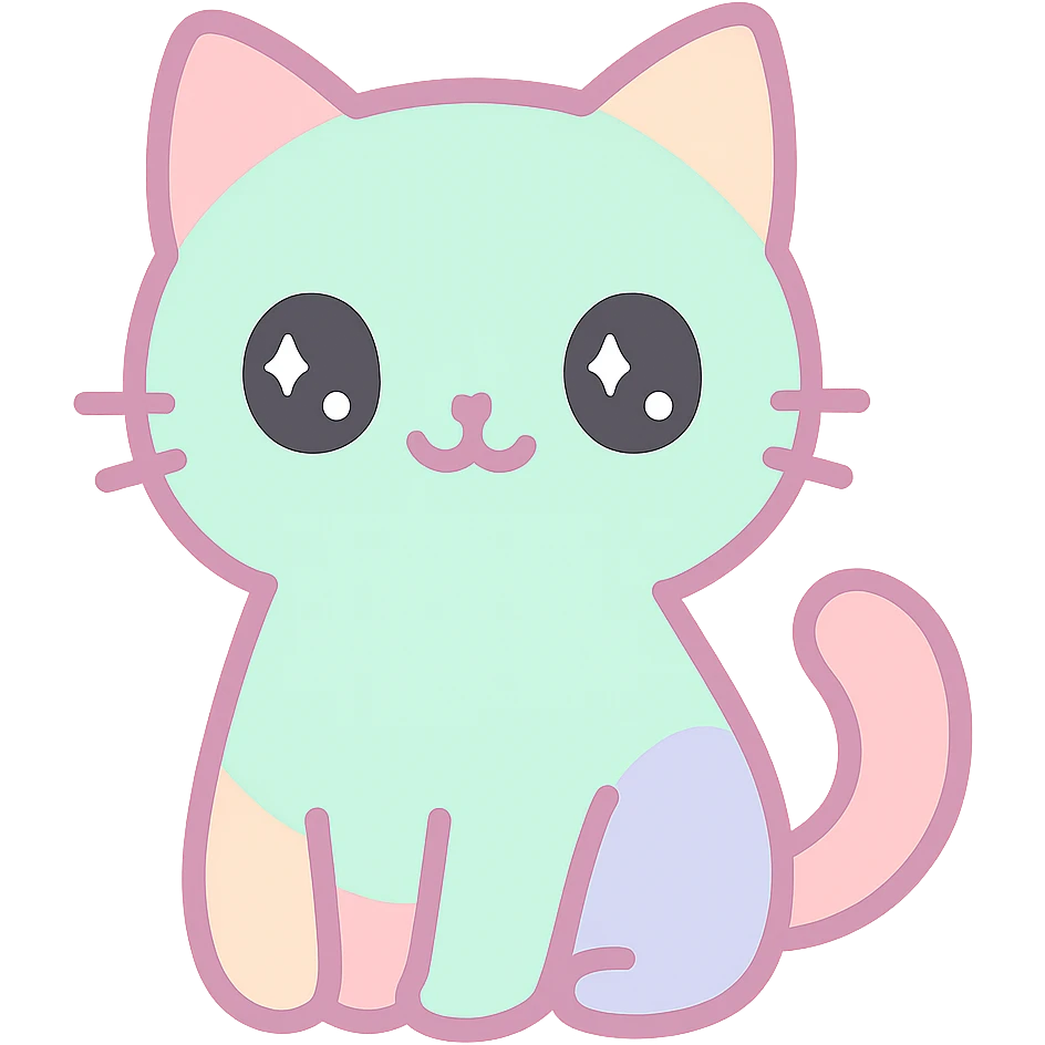 {
  "style_description": {
    "overall_look": "Cute, minimal, and soft with a friendly and playful tone",
    "material_simulation": {
      "primary_material": "flat digital color",
      "texture_detail": "smooth surfaces with no texture or shading",
      "pattern": "none or very simple decorative accents (e.g., hearts, stars)"
    },
    "geometry": {
      "edge_style": "rounded, soft curves with no sharp angles",
      "dimensionality": "flat two-dimensional appearance with simple shapes"
    },
    "color_palette": {
      "scheme": "pastel and light tones",
      "preferred_colors": ["pink", "mint", "lavender", "baby blue", "peach"],
      "contrast": "low contrast with bright accents"
    },
    "facial_features": {
      "eyes": "large, sparkly, often oval or circular",
      "mouth": "small, often a simple curve or dot",
      "expression": "joyful, innocent, or calm"
    },
    "lighting": {
      "type": "none or implied with soft highlights",
      "purpose": "maintain a clean and cheerful look"
    },
    "render_constraints": {
      "avoid": ["realistic shading", "high detail", "dark themes", "texture noise"],
      "focus_on": ["cute expression", "iconic simplicity", "emotional warmth"]
    },
    "background": {
      "color": "white or soft pastel",
      "style": "plain or patterned with simple icons (e.g., polka dots, stars)",
      "lighting_consistency": "no shadows, evenly lit feel"
    }
  }
}

{subject} = cat emoji