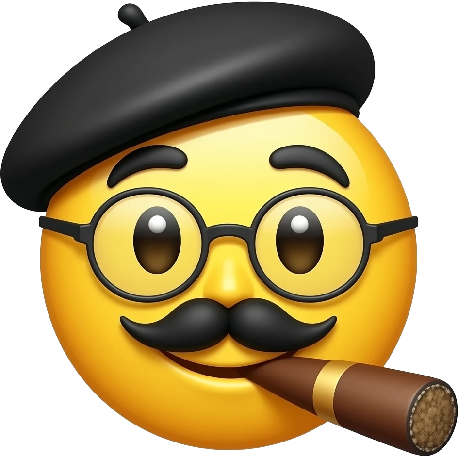 A yellow smiley face with groucho marx cigar beret glasses and thicker eyebrows and moustache emoji