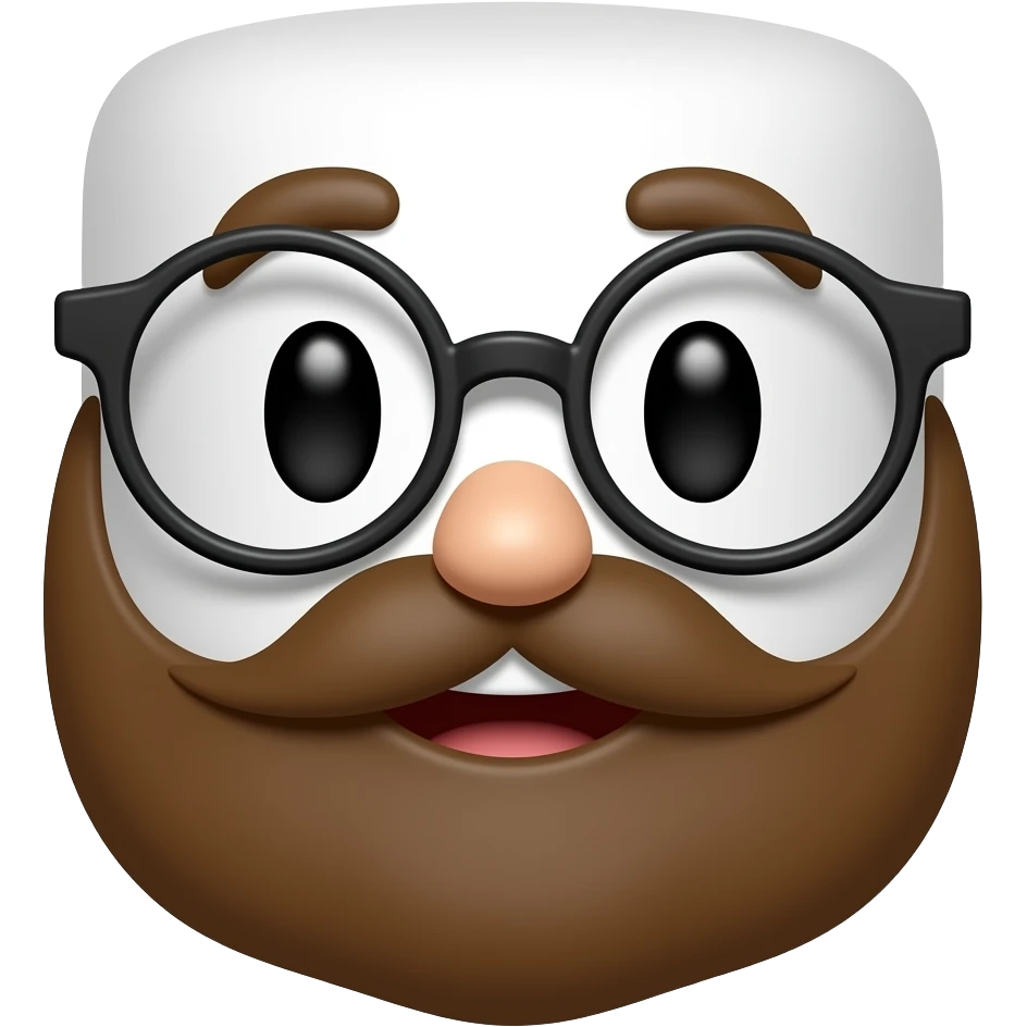 happy marshamallow with a brown beard and glasses emoji