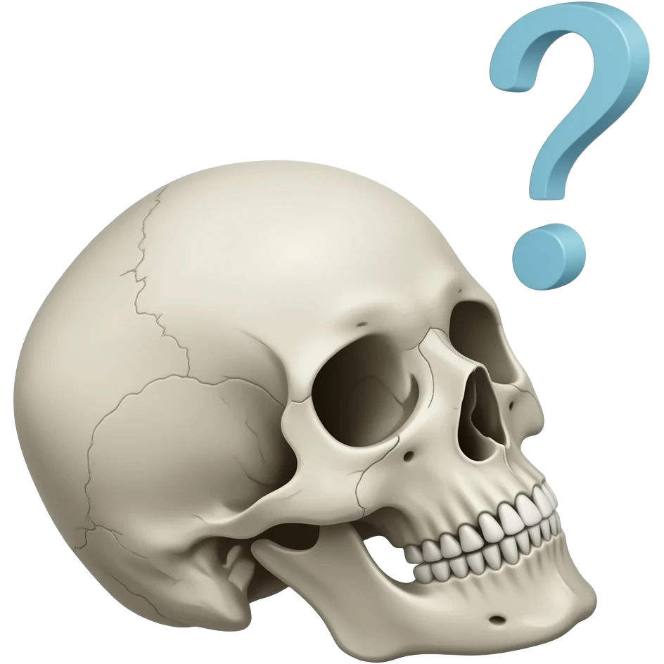 A thinking gesture of a skull head with a question mark above the head emoji