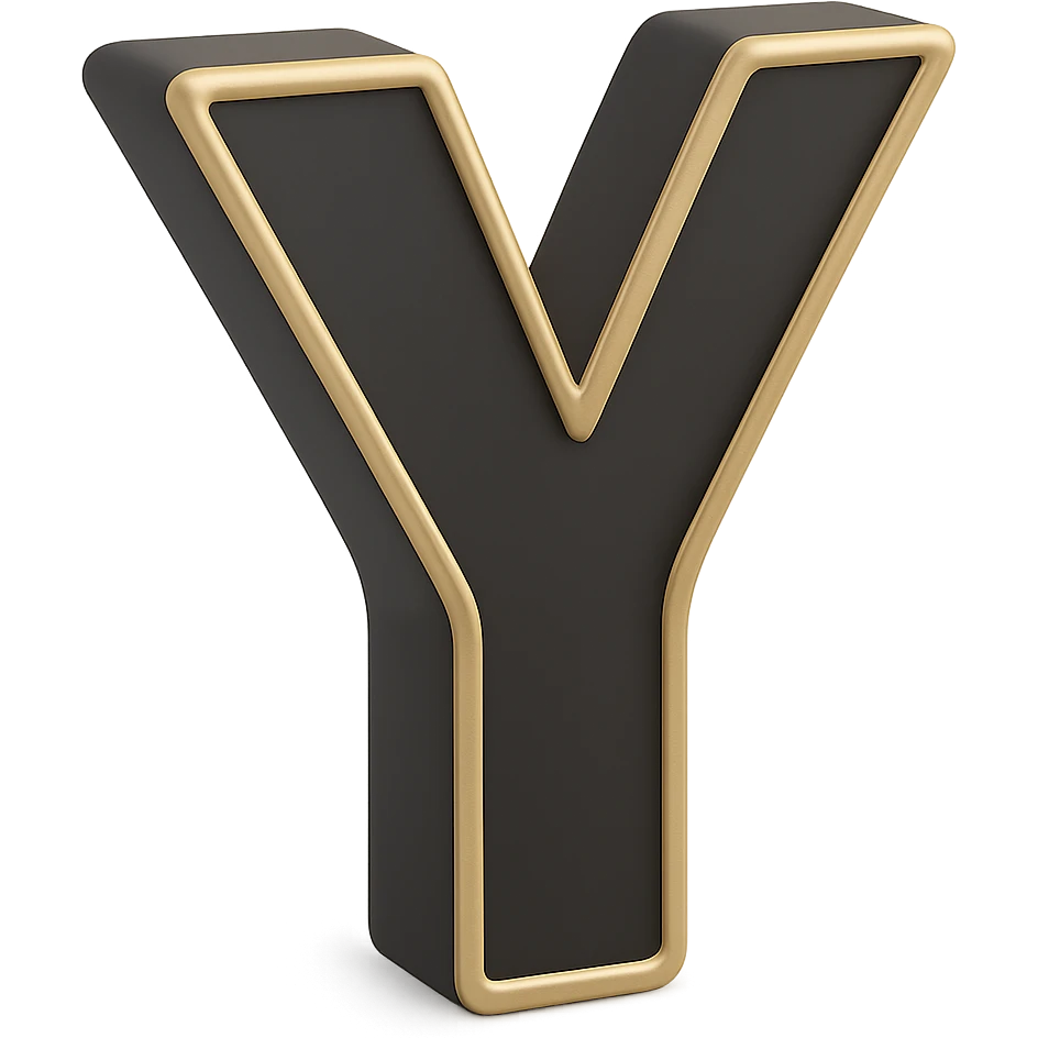 Create the letter Y in the 3D Black style, matching the bold, clear, gold-edged look of the reference letter A. emoji