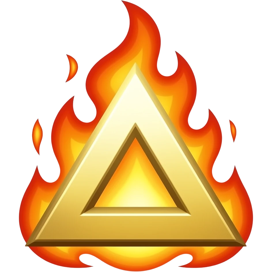A glowing golden delta symbol surrounded by orange-red flames and ember sparks. emoji