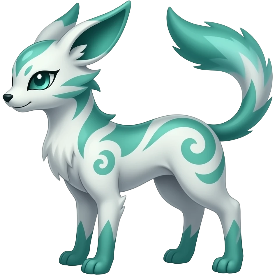 lanky tall elegant oriental feral painted Asian Absol-Glaceon-Sylveon-animal-fusion-hybrid-creature emoji