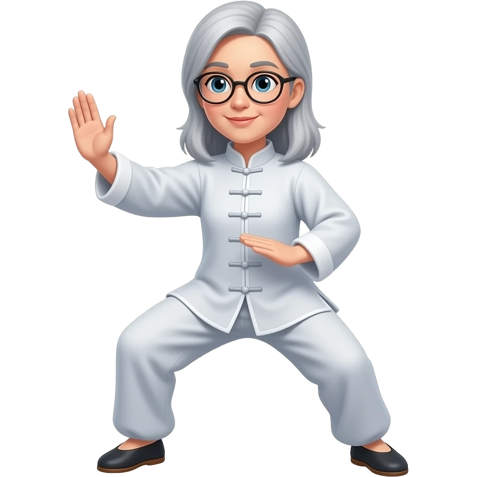 Women taichi  glasses light gray medium long hair emoji