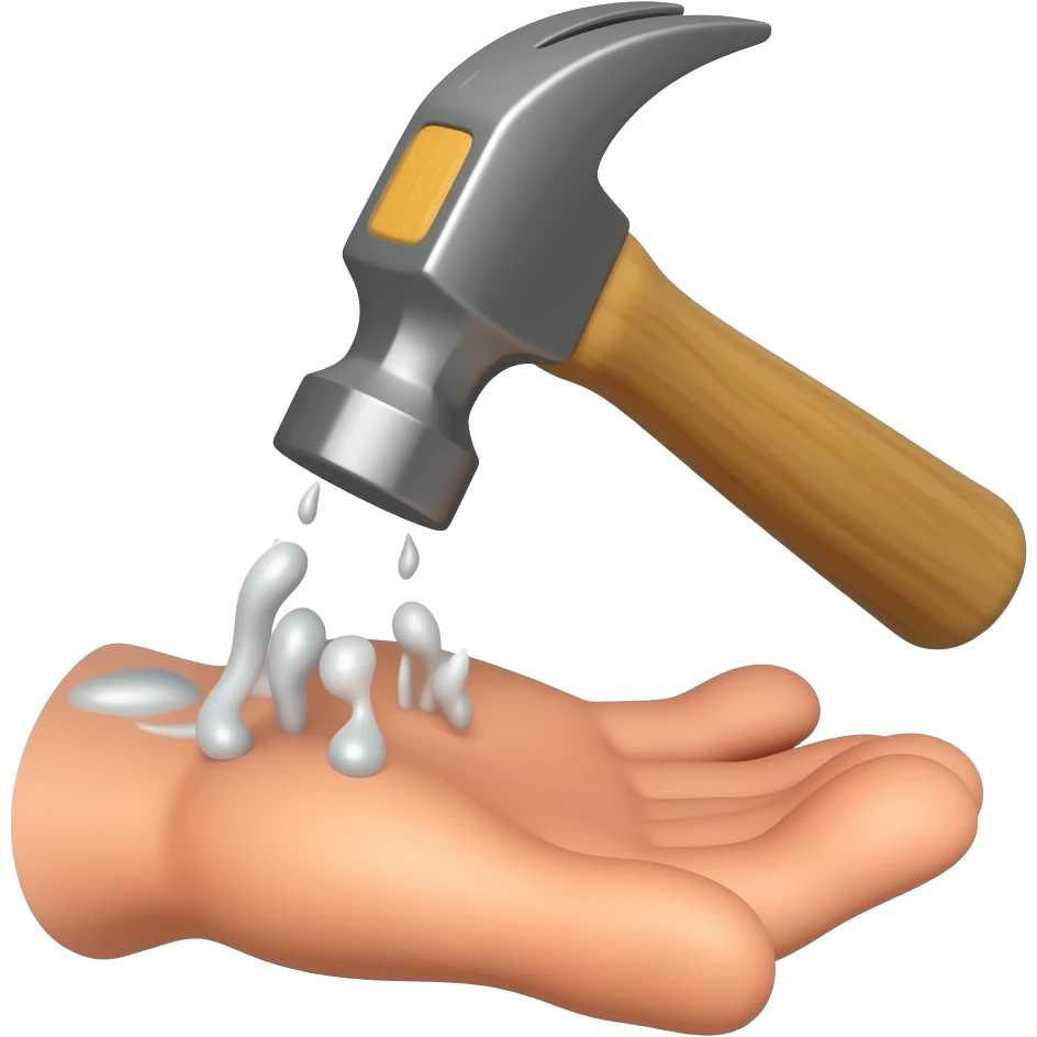 молоток ударяет по ладони emoji