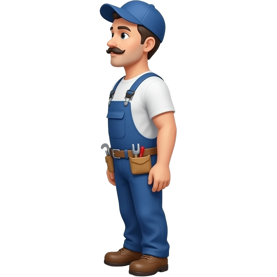 a plumber standing with a mustche, full body side view emoji