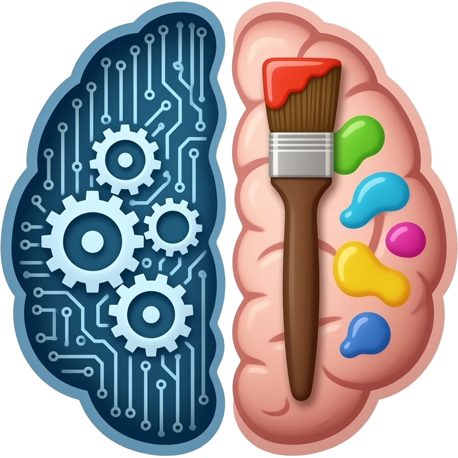 Half-analytical and half-creative brain emoji