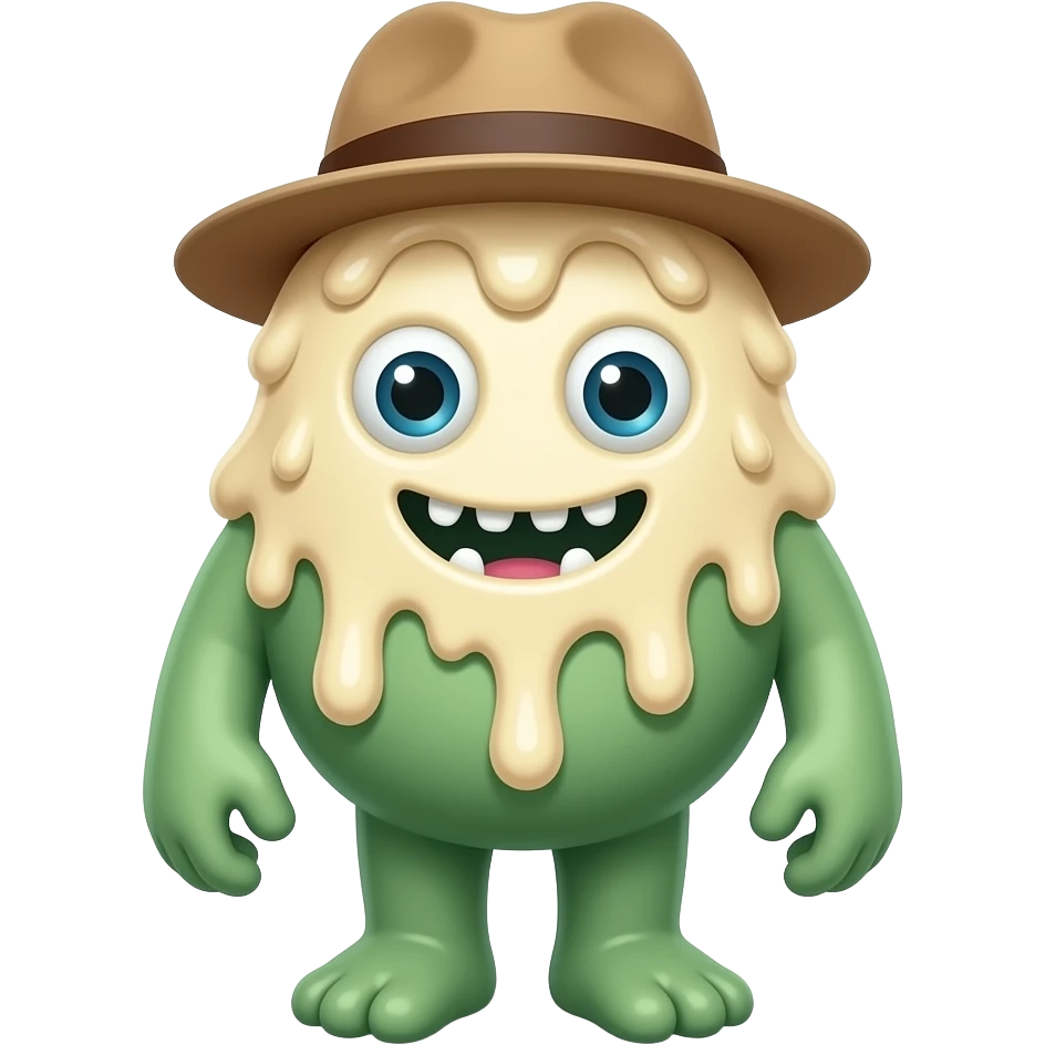 Un tierno monstruito que sea como derretido, para que represente la "crema" con rasgos de caricatura de los años 30 ) pero con colores modernos. Puede llevar gorra hacia atrás que este parado blanco emoji