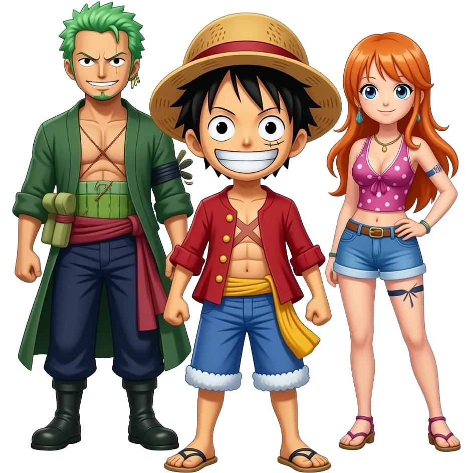 Luffy With zoro in the back only 1 zoro please and nami in the back too make it more realistic emoji