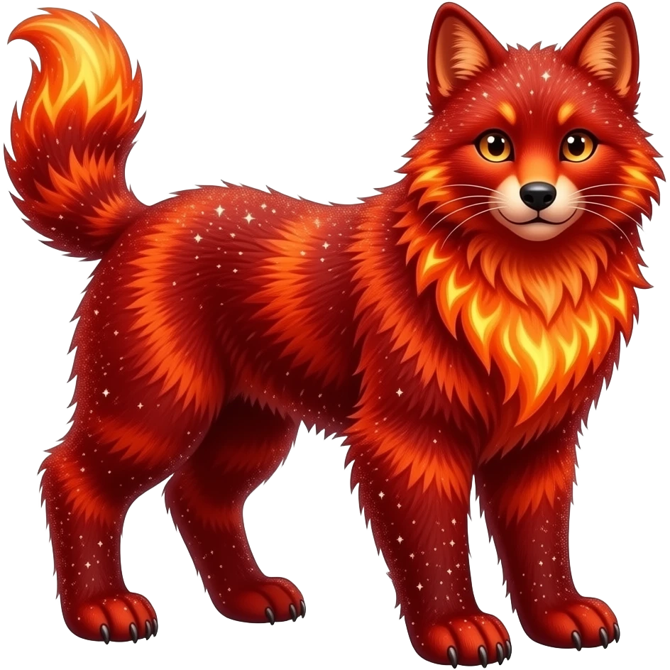 Hyper realistic fire red velvet fur soaked in starlight glitter and shadow gradients beautiful, full body emoji
