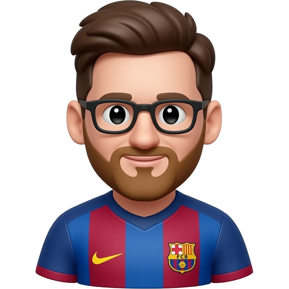 Messi-inspired 3D emoji, full Barcelona jersey, 1 tiny black sunglasses near collar. emoji