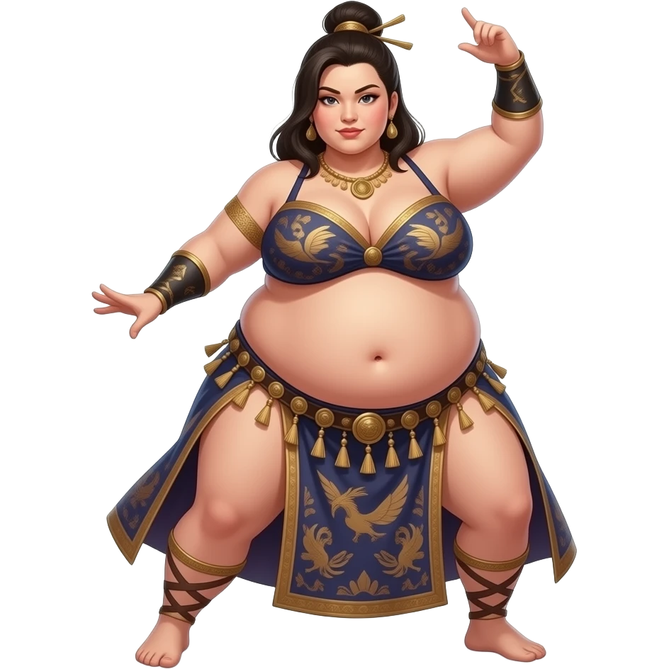 A female sumo warrior belly dancer,with a morbid obese midsection,her bellybutton peeps,her massive belly is bulging from being stuffed to the max after a luncheon buffet,She dances then her bouncy big tummy steals the spotlight. emoji