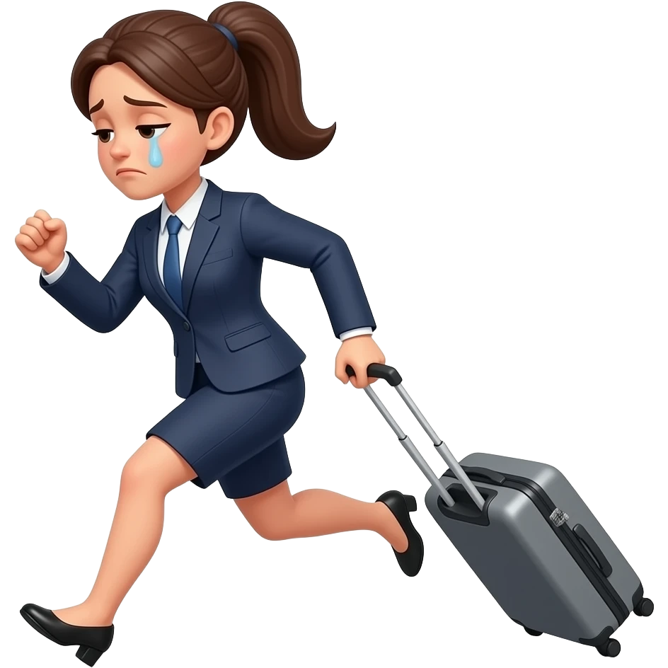 agile running with suitcase using suit and tired woman emoji