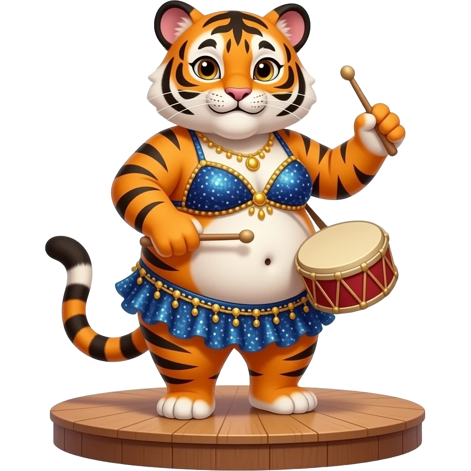 A chubby female tiger cub belly dancer,after a hefty brunch meal she is full & fat,Starting off with a stretch routine,she sticks out her plump tummy as far forward and downward as possible she can,then plays a slapping sound game on her fat tummy like drum solo,her bellybutton is poking out. emoji